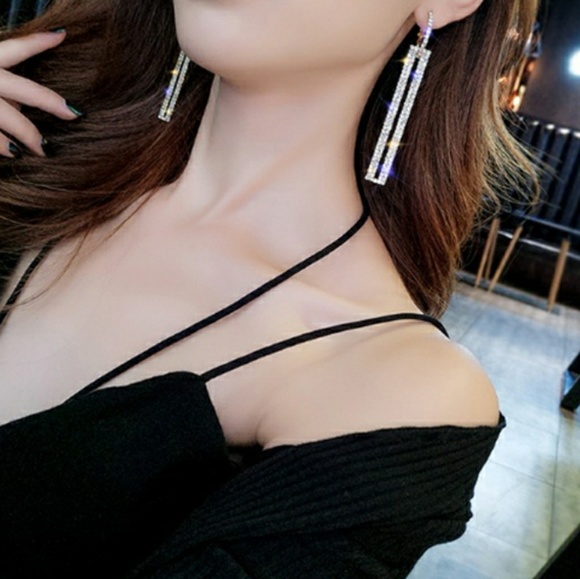 .925 Sterling Silver Long Dangle Crystal Earrings - Picture 2 of 5